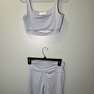 light blue sports bra and short set
